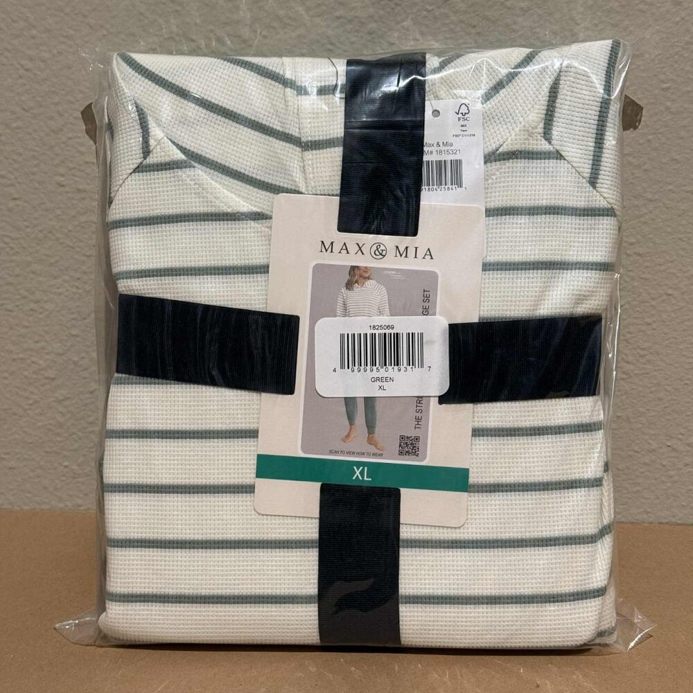 Max & Mia Green Sage Stripe Waffle Knit Lounge Set – NWT